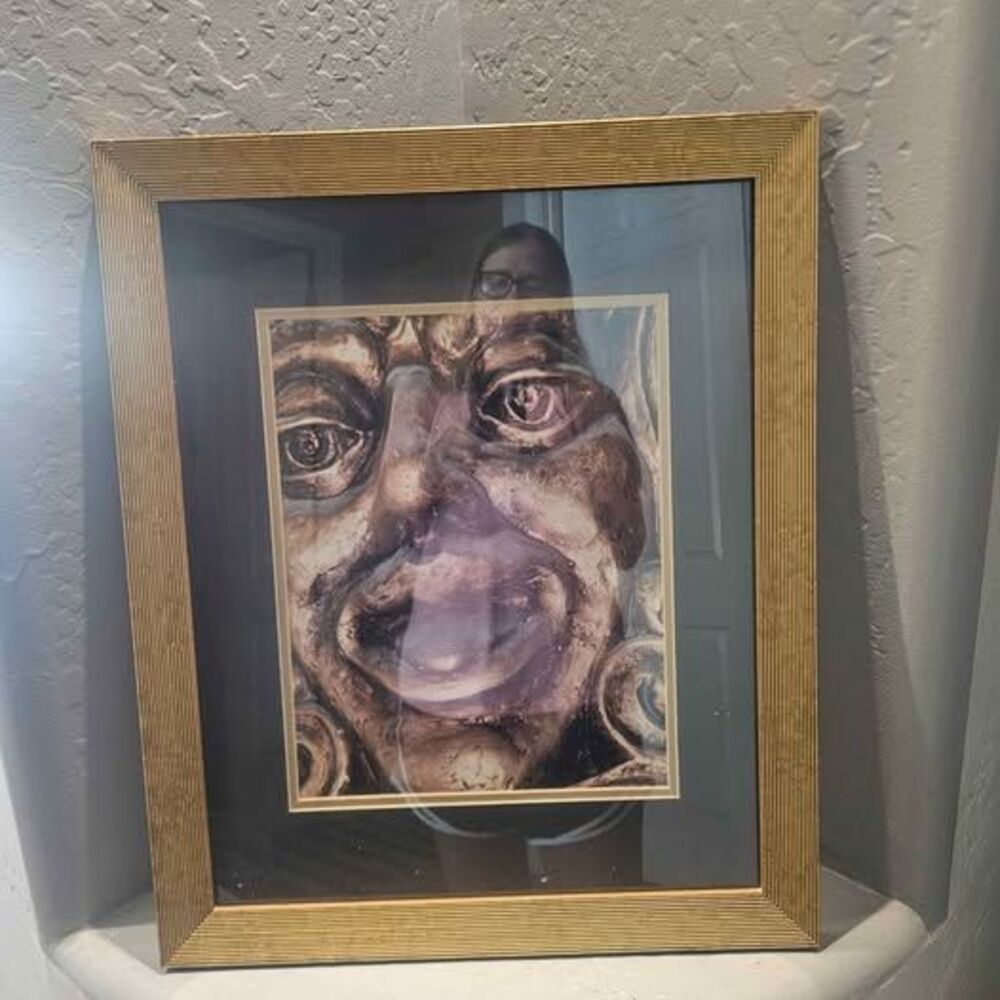 Gold Framed Art Grotesque Face 22.75"x18.75"